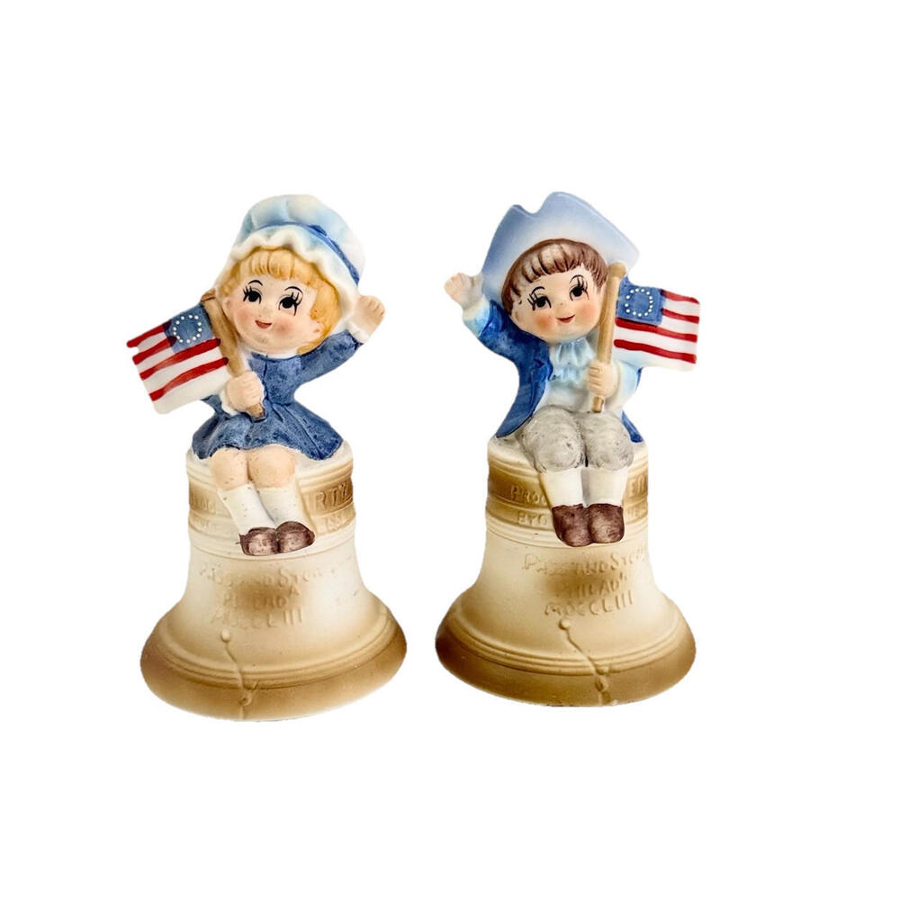 ❤️SOLD❤️Vintage Porcelain Bells Albert E Price Patriotic Liberty USA Set Of 2
